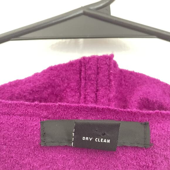 Merino Wool Ruffle Front Cardigan Purple Open Front Sweater Long Sleeve Feminine - Picture 5 of 7